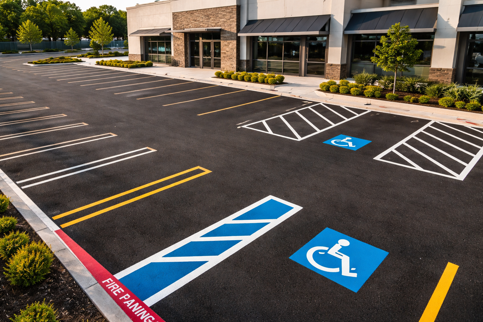 Freshly painted parking lot lines